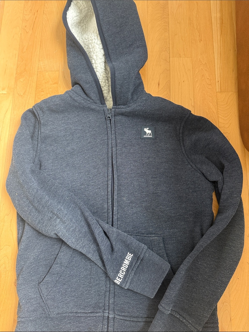 abercrombie kids heather navy Sherpa-Lined Zip Hoodie